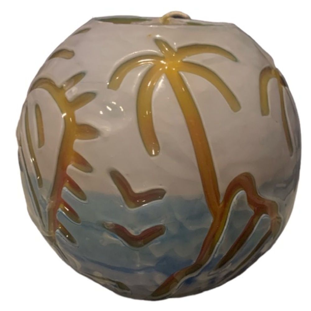 Glow City Candles Round Hand Carved Candle 5” Tropical Theme Paraffin Scent Free